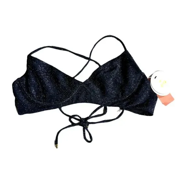 PQ Swim Top Medium Evie Sapphire Underwire Bikini Bralette Sparkle Strappy PilyQ - Picture 2 of 5